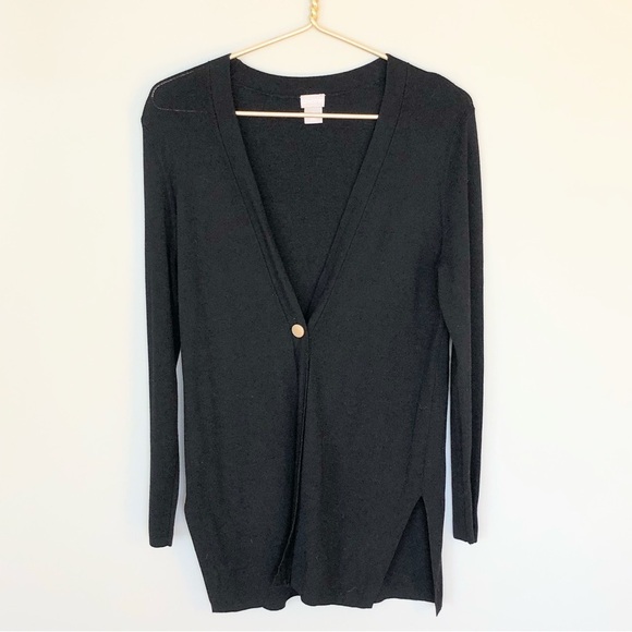CHICO’S black long single gold button cardigan lightweight sweater layering S - Picture 3 of 8